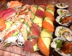 Zen Sai Sushi Set - 1250 g, Tempura Shrimp Futomaki, Roasted Sea bass and avocado Uramaki, Dragon Roll with Teriyaki Eel, Tuna, Salmon and Ebi Uramaki, cucumbers, avocado and Philadelphia